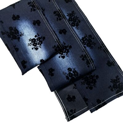 Mua Màu đen hoa hồng Flocked denim vải Twill phong cách kéo dài cho phụ nữ quần jean hoặc áo khoác sản xuất trực tuyến