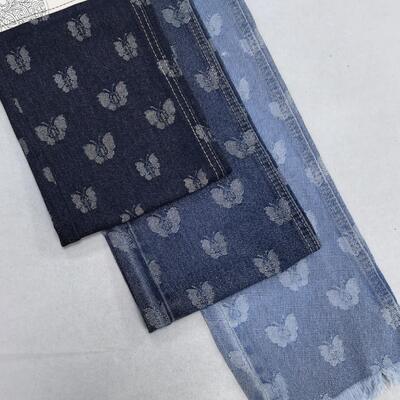 Mua Bướm Mô hình Jacquard màu xanh đậm Denim vải bông polyester 10oz cho đặc biệt thiết kế quần jean sản xuất trực tuyến